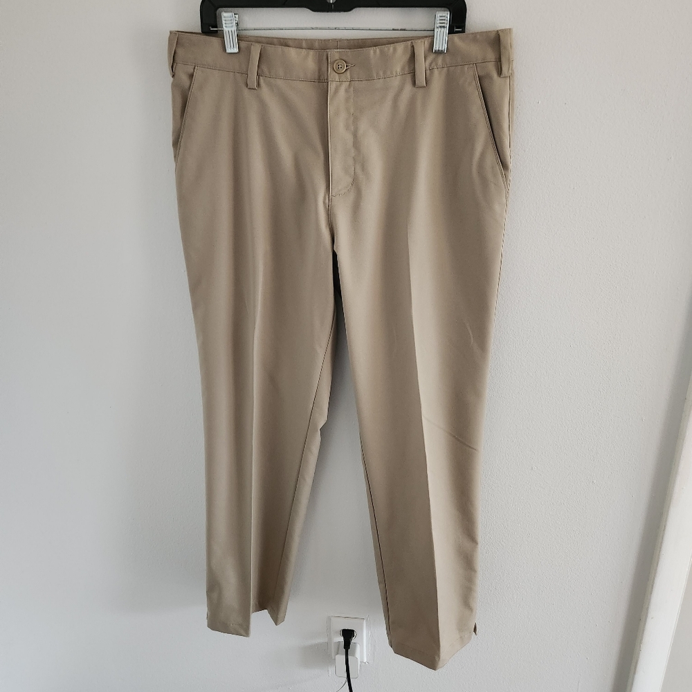 Adidas Golf Pants Flat Front Lightweight Straight Leg Biege Men's 35x30